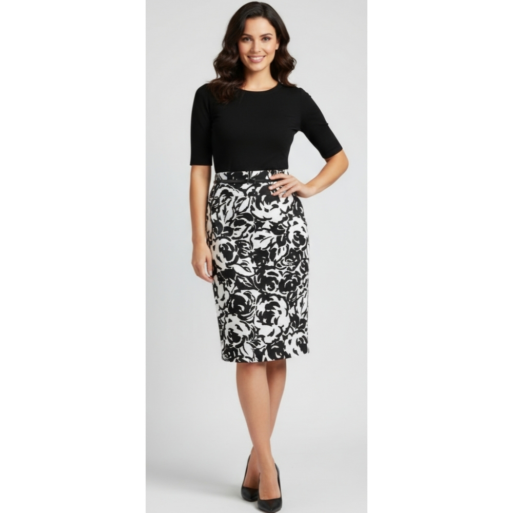 Liz Claiborne Black & White Floral Pencil Skirt